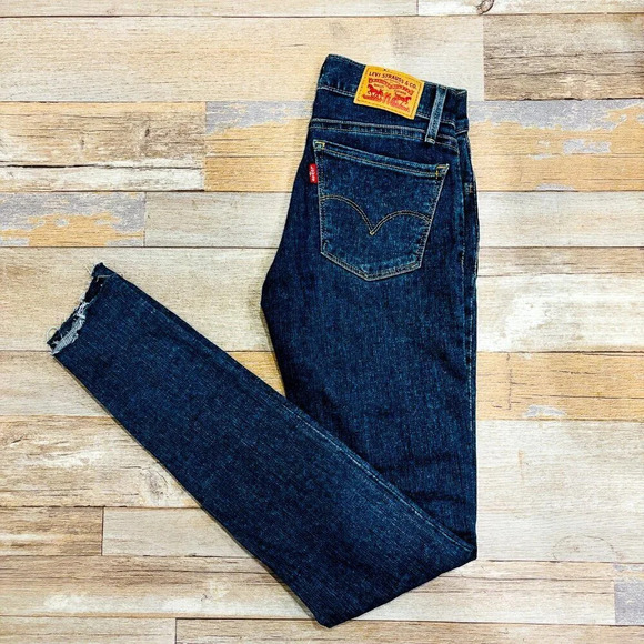 LEVI’S 710 Super Skinny dark blue jeans | Cropped raw hem denim | Size 24 * - Picture 2 of 11